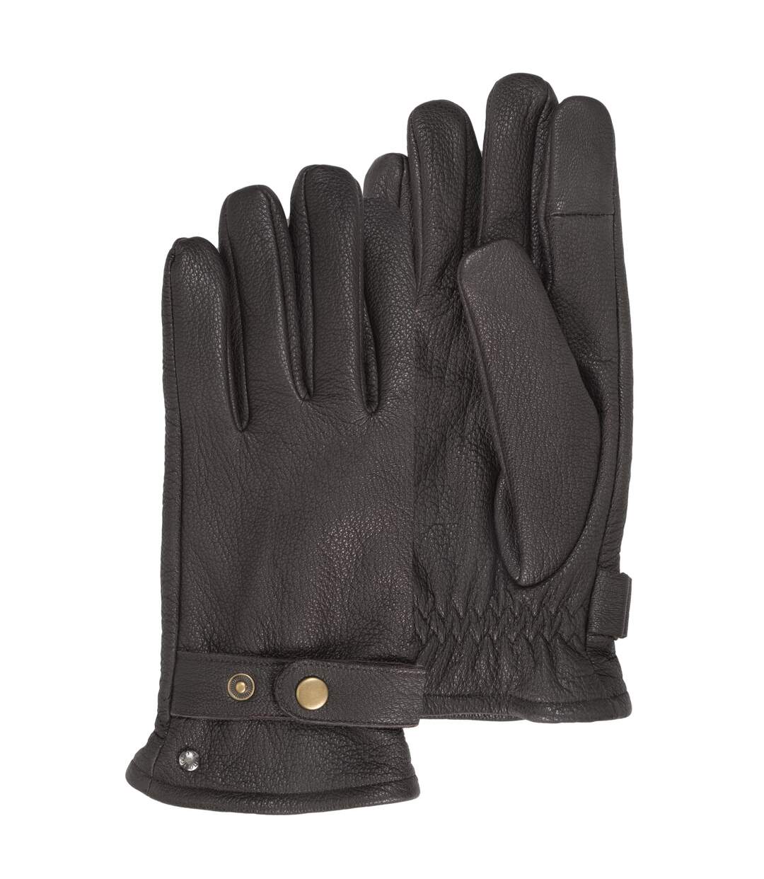 Isotoner Gants homme tactiles, en cuir de chèvre, doublé imitation micro-fourrure-1