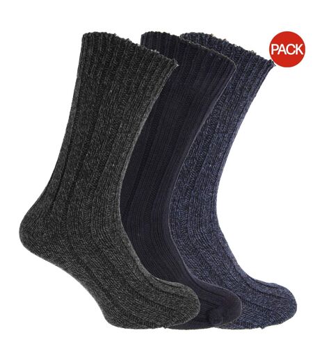 Lot De 3 Chaussettes De Botte Homme Bleu Marine Gris Bleu Universal Textiles