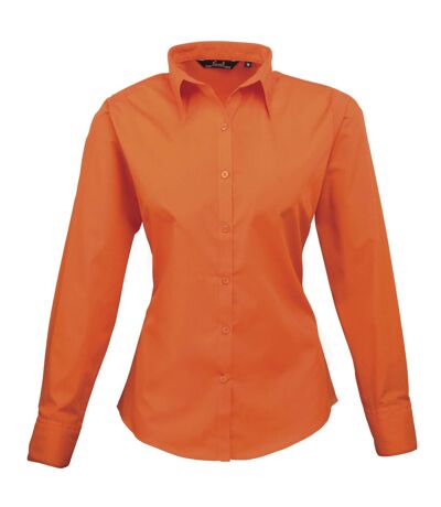 Premier Womens/Ladies Poplin Long Sleeve Blouse / Plain Work Shirt (Orange) - UTRW1090