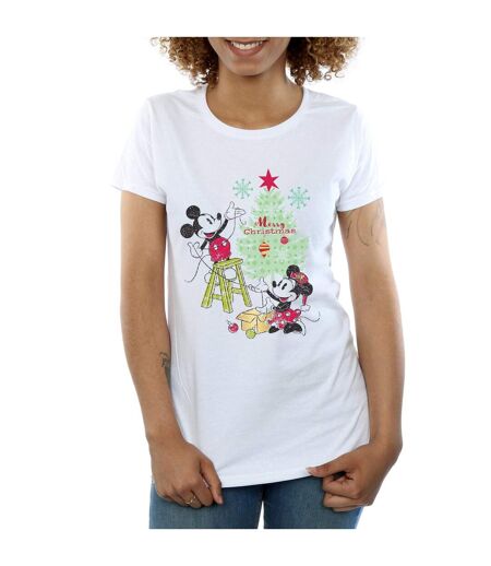 Disney T-shirt en coton Femme/Madame Mickey et Minnie - Arbre de Noël (Blanc) - UTBI48685