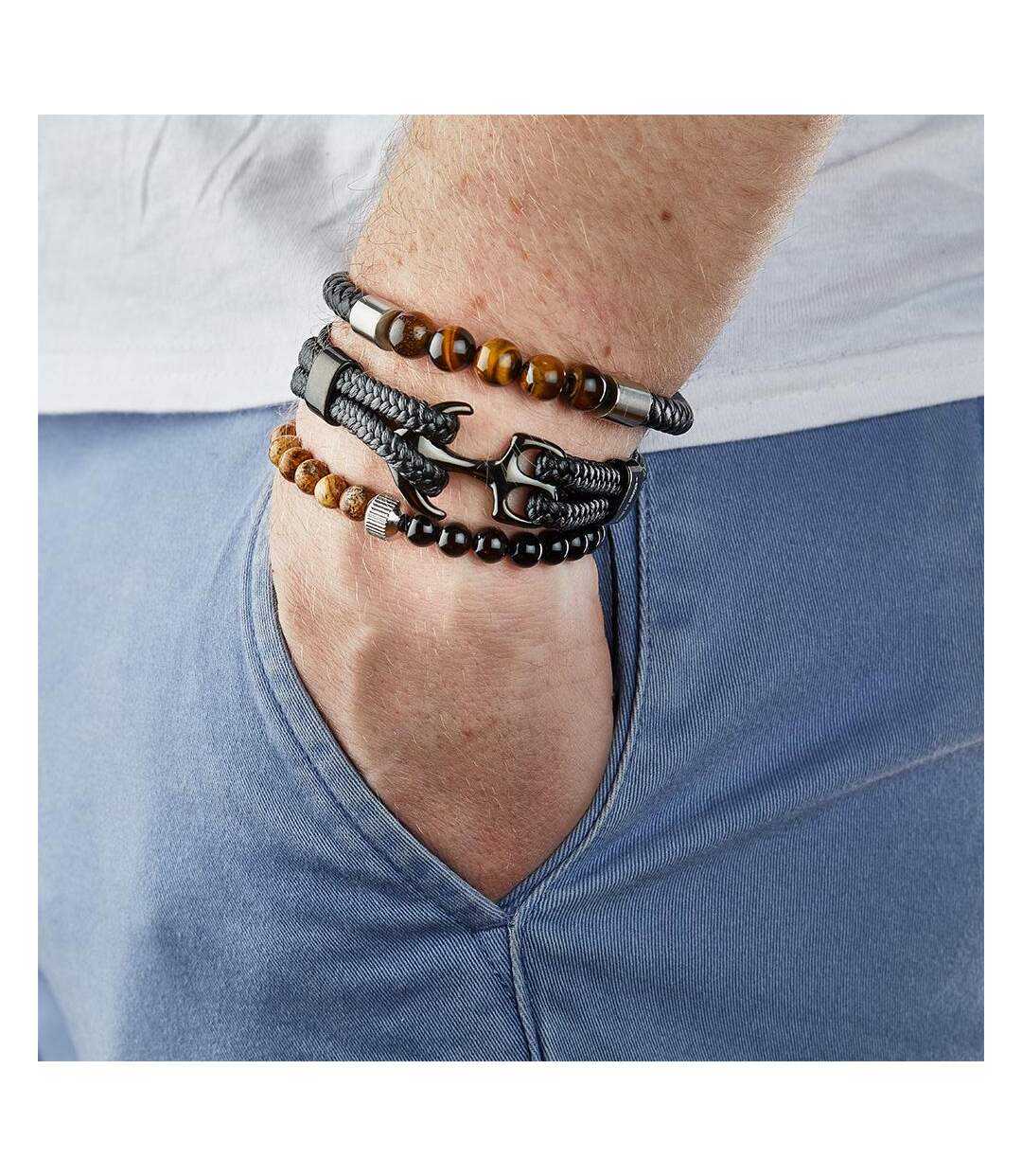 Bracelet perles noir/beige homme geographical norway 315050 - taille unique-2