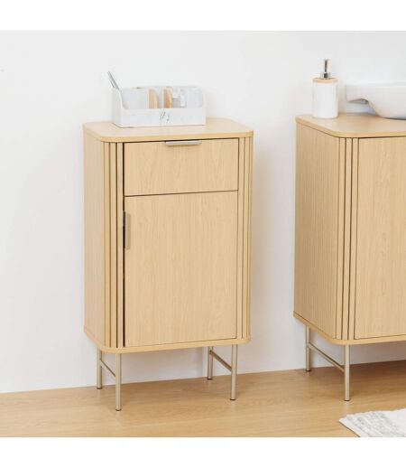 Meuble bas 1 porte et 1 tiroir effet bois clair LIORA - Beige