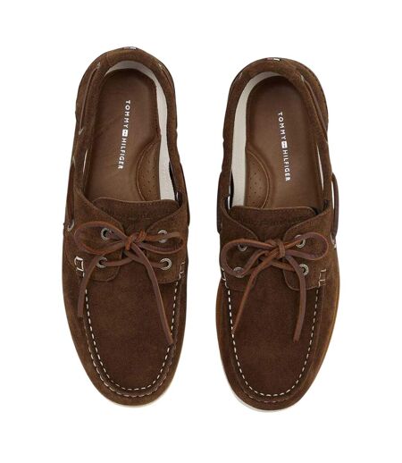 Mens Cow Suede Flat Boat Shoes Brown Tommy Hilfiger