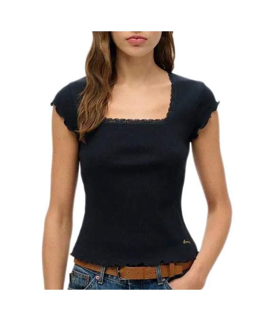 T-Shirt noir femme superdry essential square-1