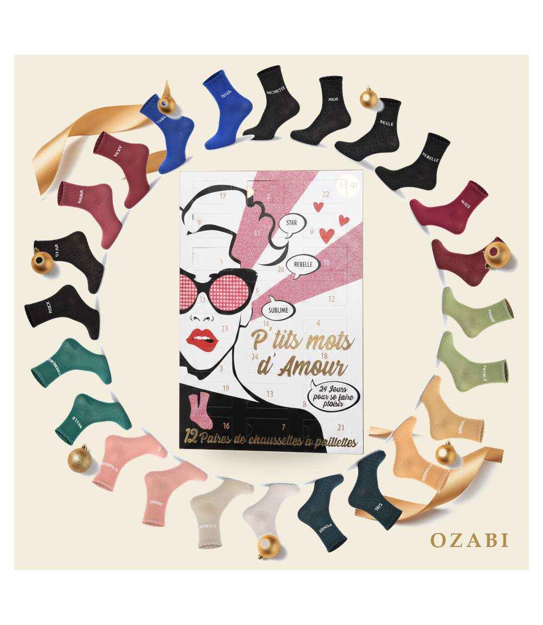 OZABI Chaussettes à paillettes Calendrier de l'Avent- Coffret Cadeau 12 Paires-2