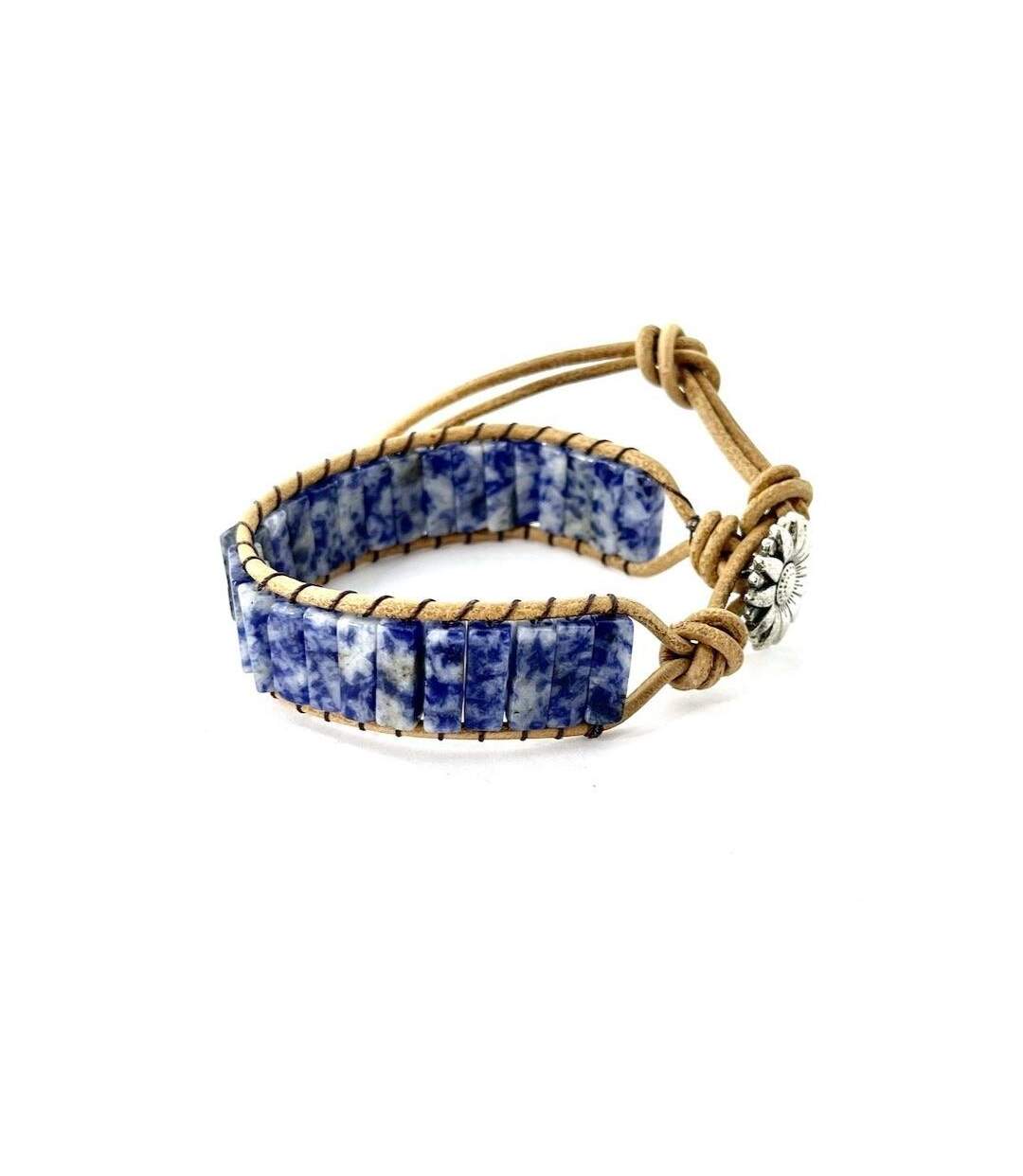 Bracelet d'amitié en sodalite et cuir-2