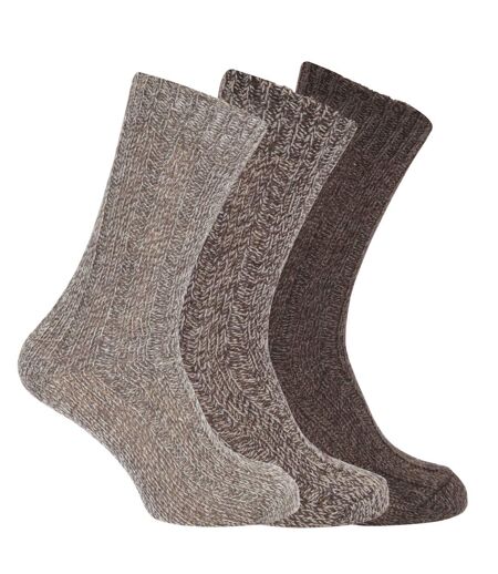 Mens Wool Blend Boot Socks (Pack Of 3) (Shades of Brown) - UTMB158