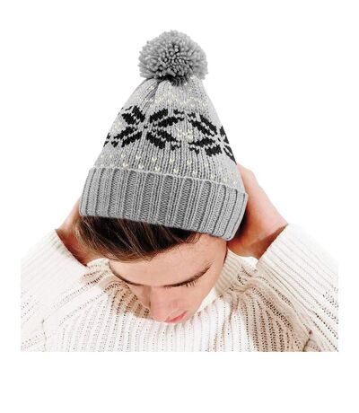 Fair Isle Bonnet Tricoté Adulte Unisexe Gris Clair Noir Beechfield