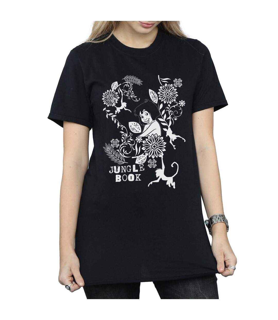 Disney Femme/Les femmes The Jugle Book Mowgli Tale Coton Boyfriend T-Shirt (Noir) - UTBI28327-3