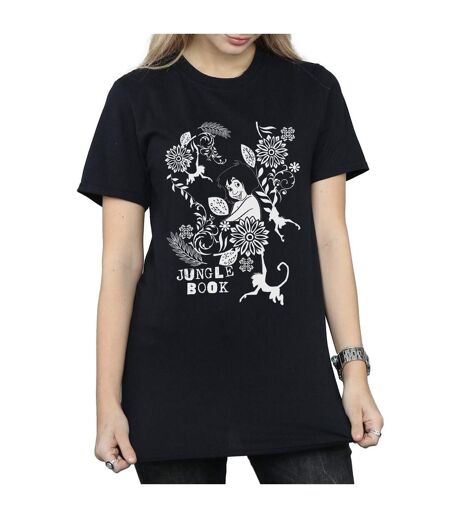 Disney Femme/Les femmes The Jugle Book Mowgli Tale Coton Boyfriend T-Shirt (Noir) - UTBI28327