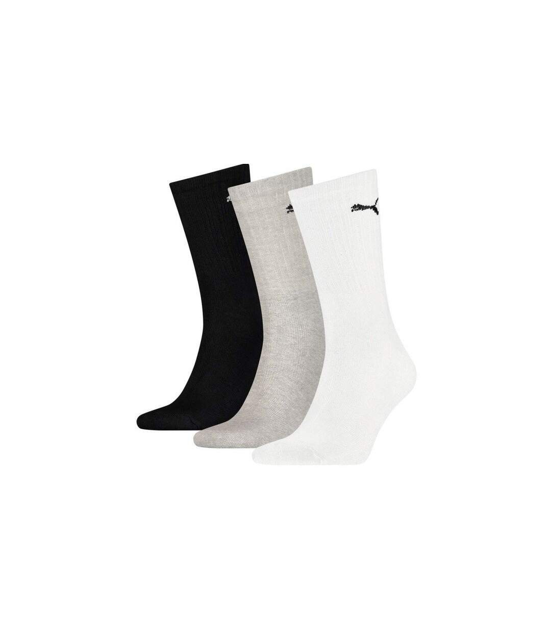 PUMA Lot de 3 paires de Chaussettes Mixte Coton SPORTCREW Gris Blanc Noir-1