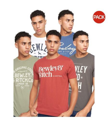 Pack of 5  Mens fevertrees assorted designs t-shirt  orange/sage/white/blue/grey Bewley & Ritch