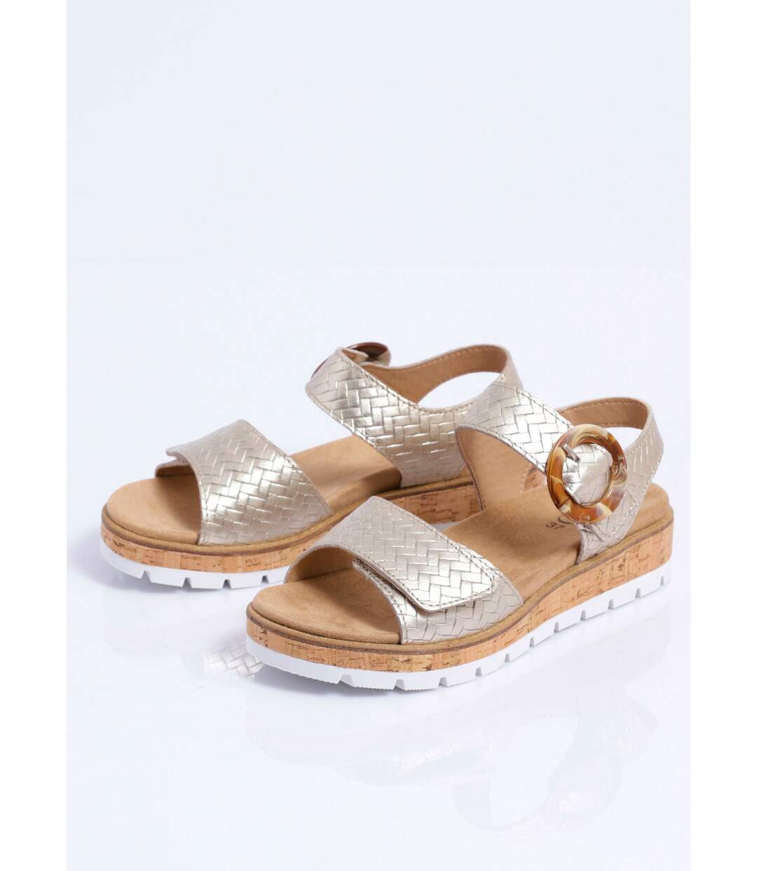 Sandales compensées cuir effet tressé ouverture totale-4