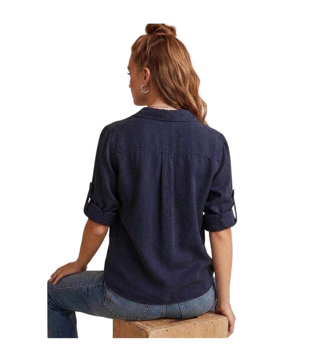 Womens/ladies Back Slit Relaxed Fit 3/4 Sleeve Shirt Deep Sea Bella Dahl-2