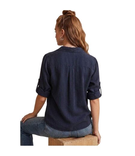 Womens/ladies Back Slit Relaxed Fit 3/4 Sleeve Shirt Deep Sea Bella Dahl
