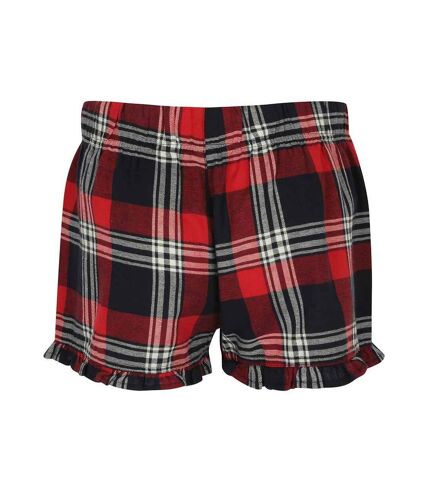 Womens/ladies tartan frill shorts red/navy SF