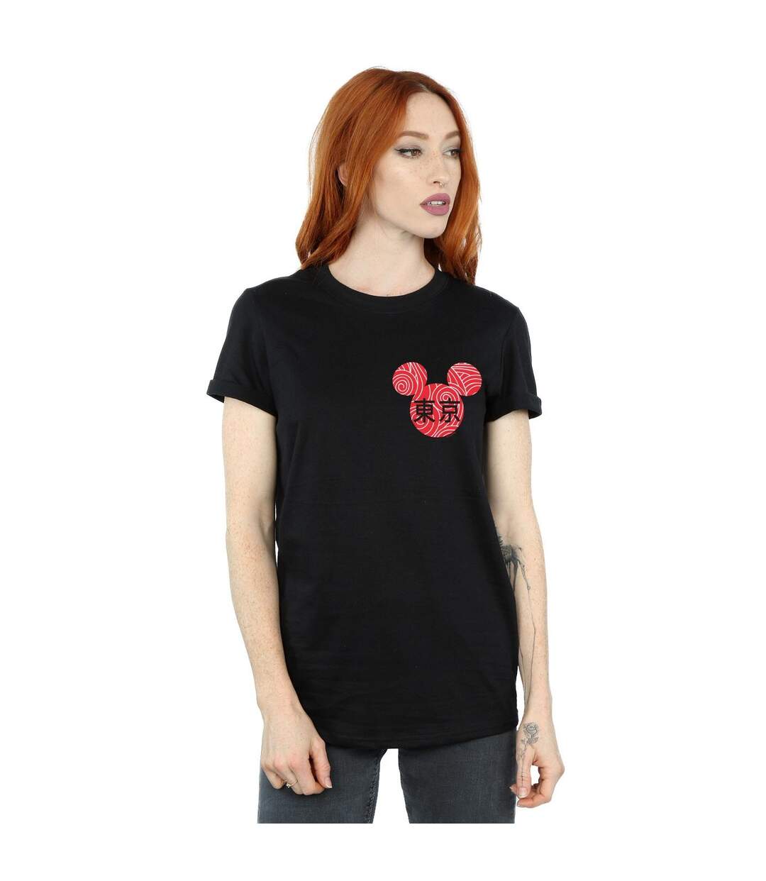 Disney T-shirt boyfriend en coton avec symbole de Mickey Mouse pour femmes/femmes (Noir) - UTBI37949-2