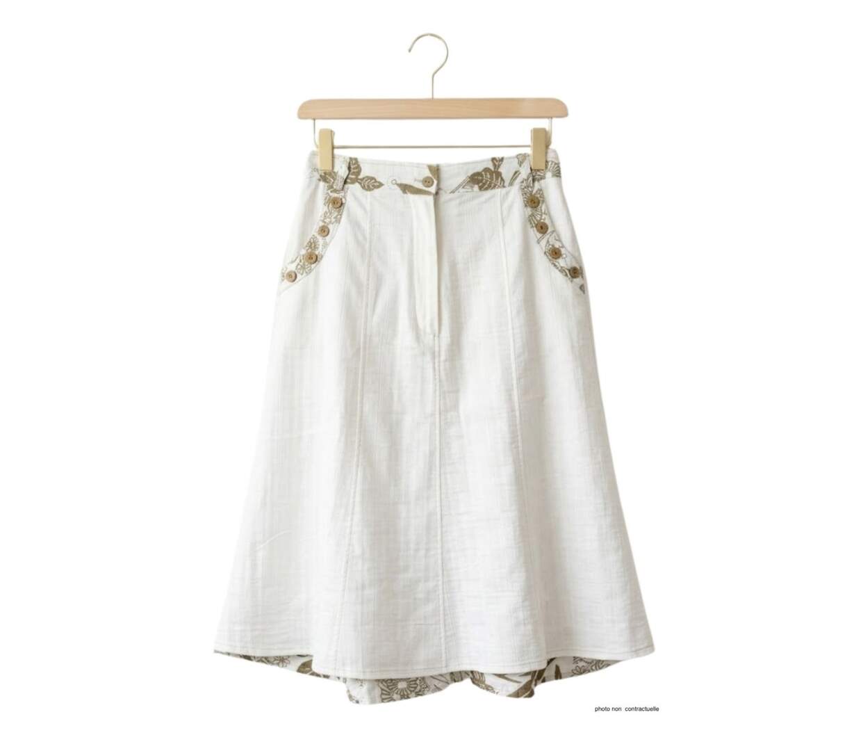 MAYFLOWER PF334 - Jupe longue ample pour femme : le charme d'un imprimé fleuri kaki et blanc-2