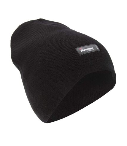 Mens Plain Thermal Winter Beanie Hat (3M 40g) (Black)