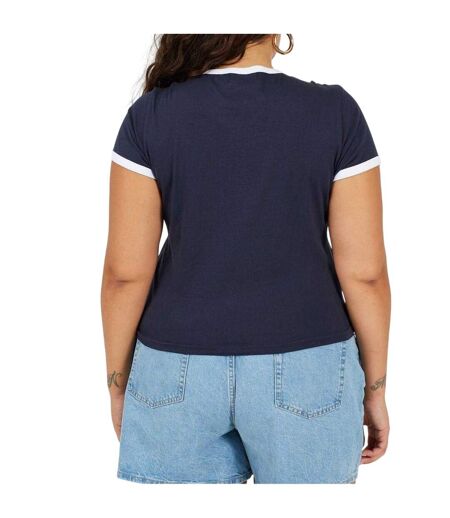 T-shirt Motif/style Ringer Femme Bleu Marine Blanc Brave Soul