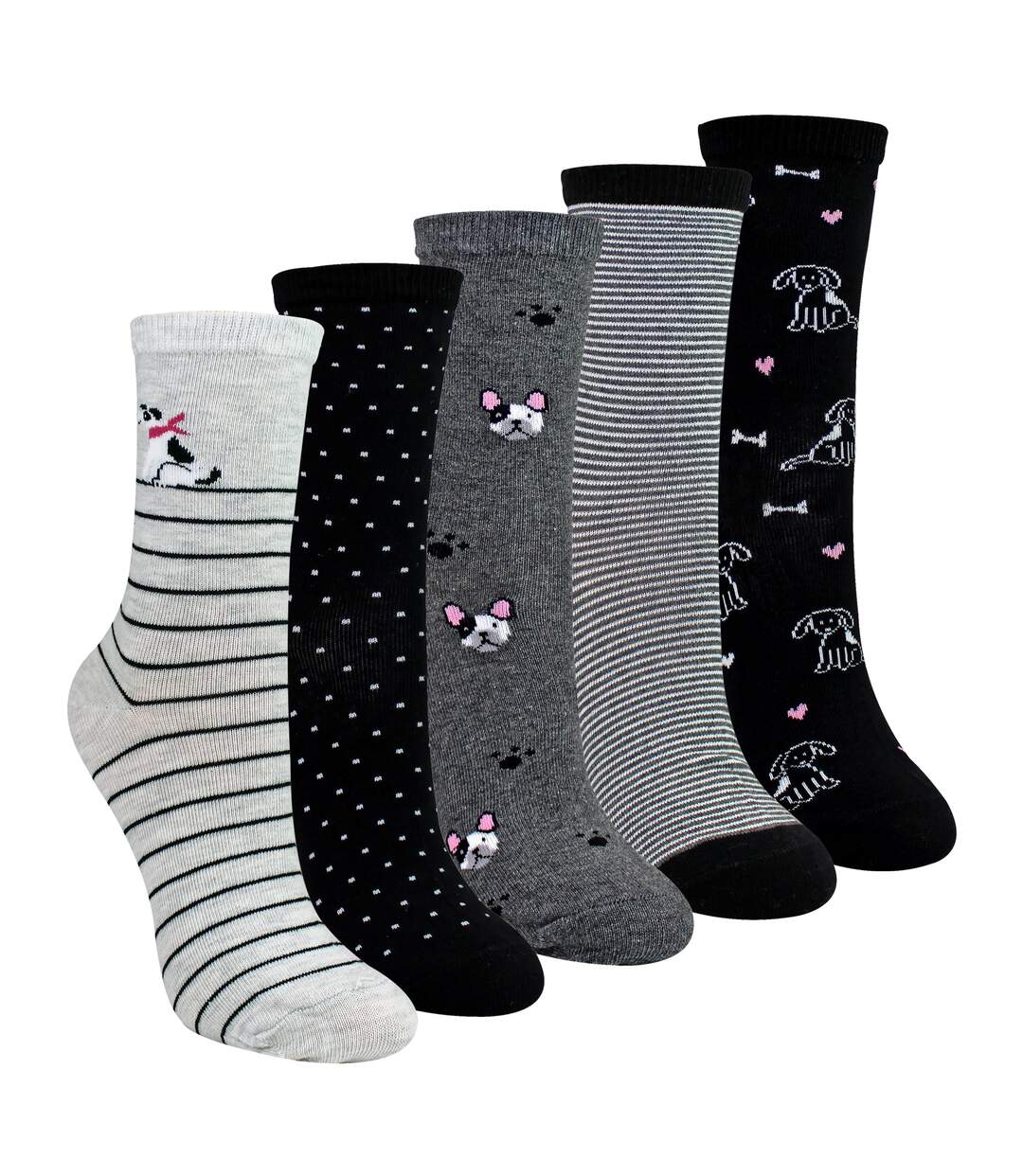 5 Pairs Ladies Dog Patterned Socks - Soft Cotton Rich Fun Dog Design Socks-1