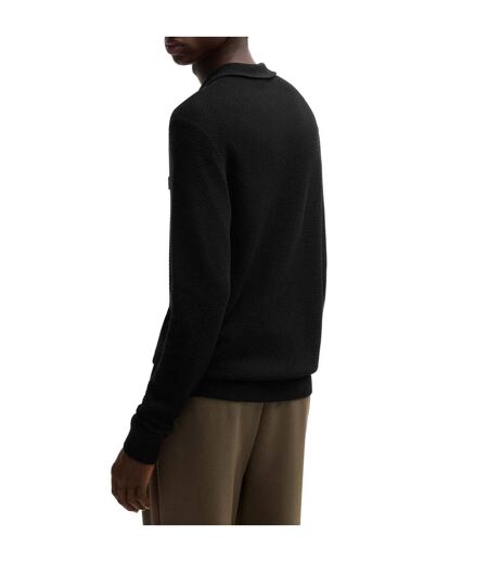 Mens Sastoon Stacked Logo Knitted Quarter Zip Polo Shirt Black Hugo
