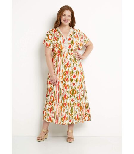 Robe longue col V évasée imprimée