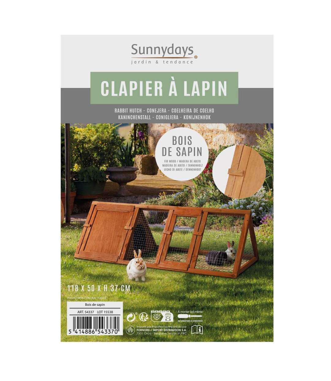 Clapier pour lapin et cochon d'inde en bois naturel-2