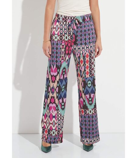 Pantalon large taille élastiquée satin imprimé