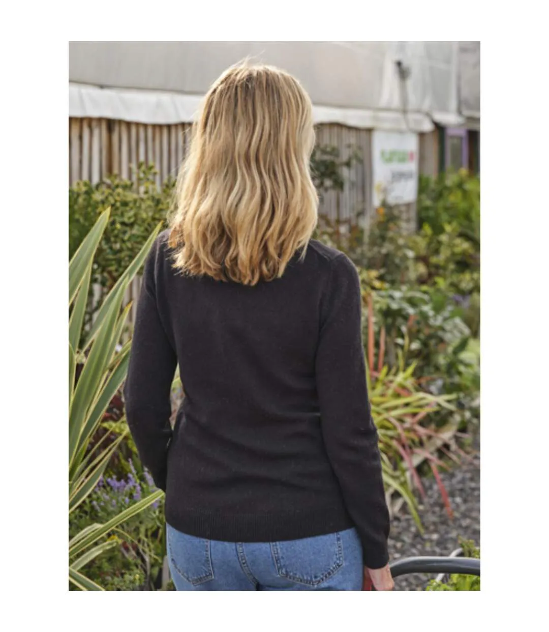 Womens/ladies Lambswool Polo Neck Jumper Black WoolOvers-2
