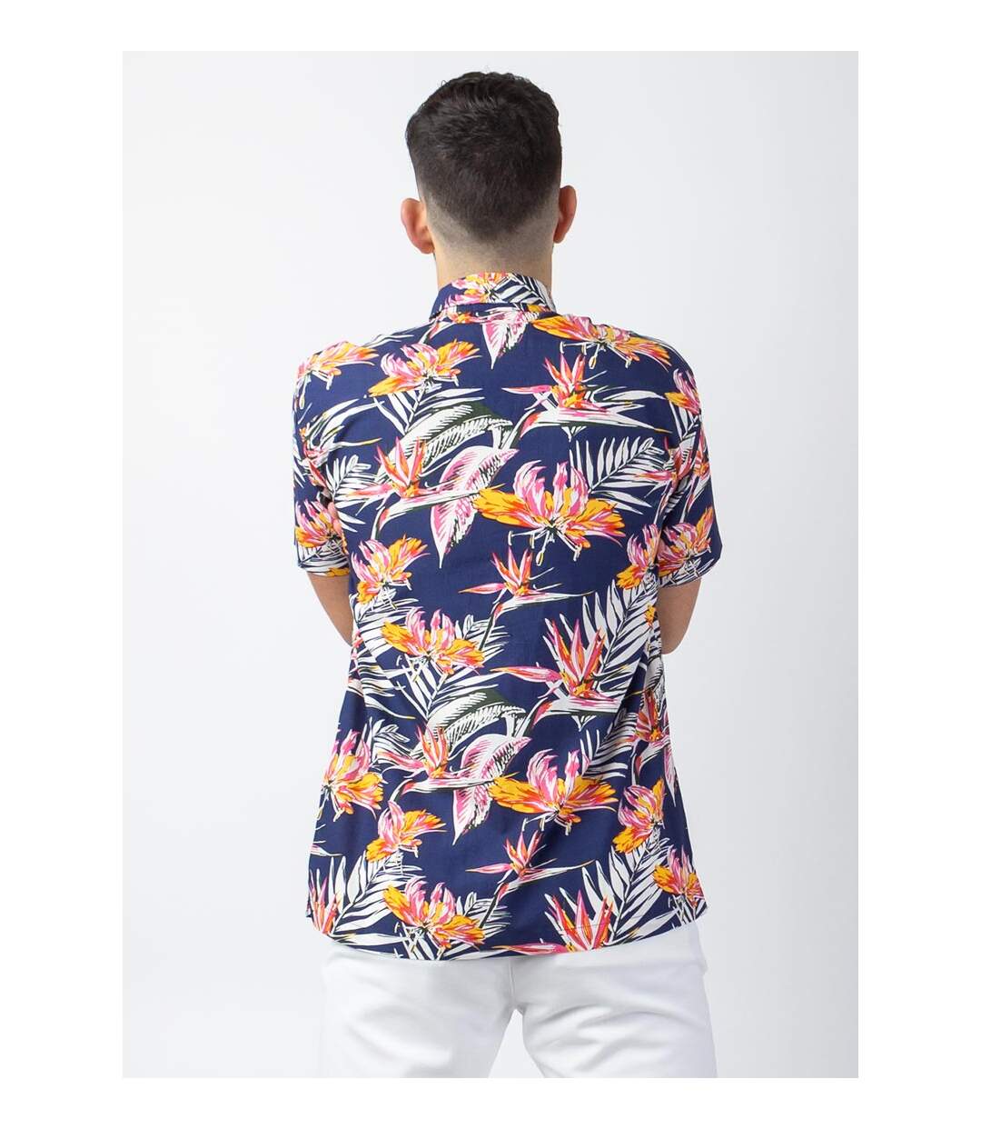 Chemise homme manches courtes LORENZO imprimé tropical bleu Coton Du Monde