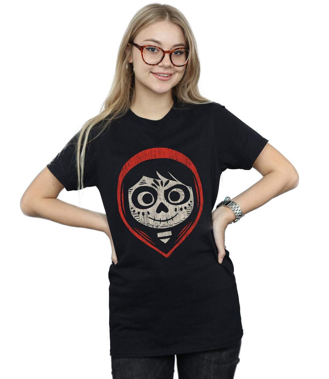 Disney Femme/Ladies Coco Miguel Skeleton Face Hood Cotton Boyfriend T-Shirt (Noir) - UTBI16563-2