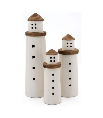 Phares en bois naturel et blanc (lot de 3)