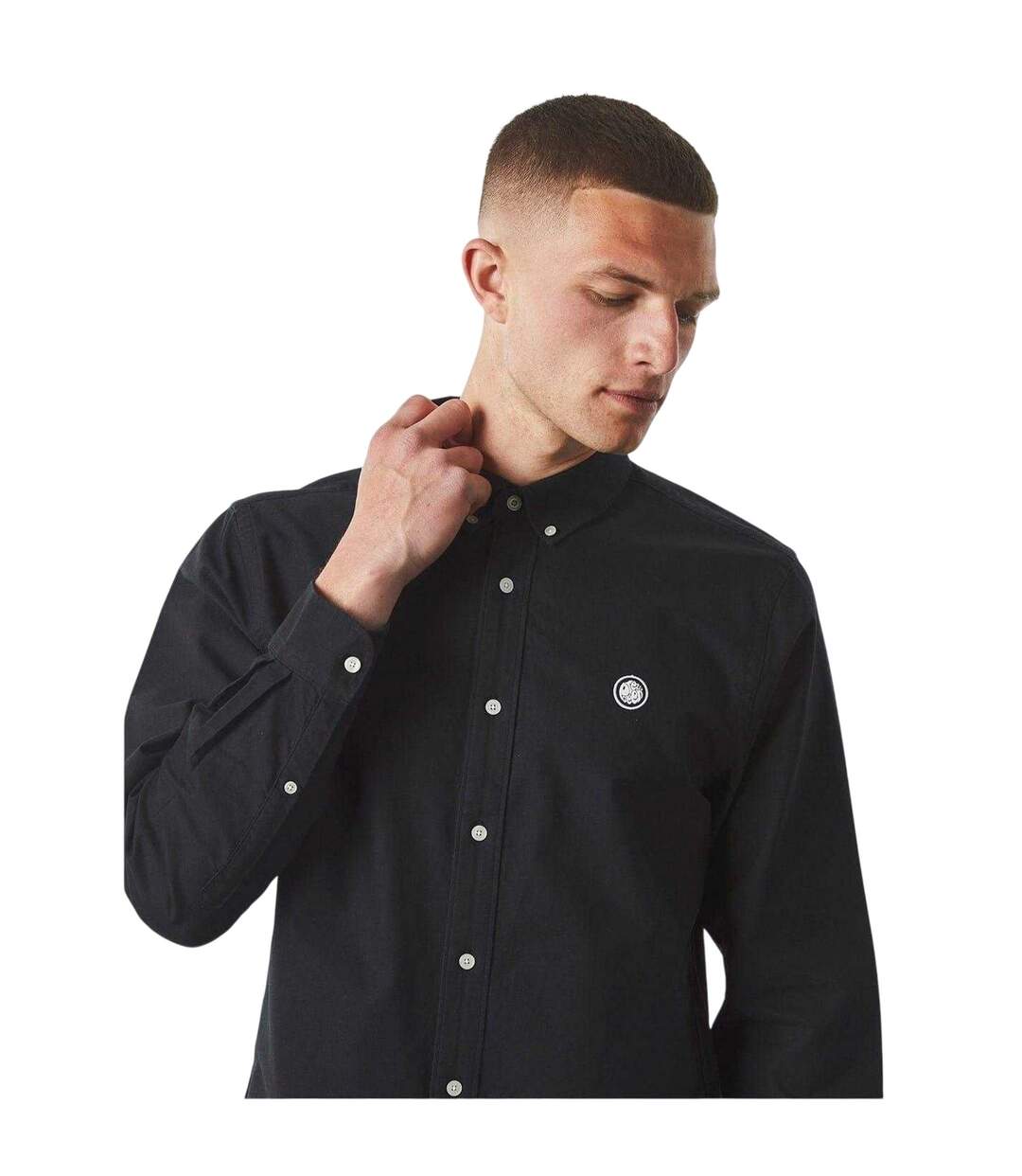 Mens Oxford Long-sleeved Button-down Shirt Black Pretty Green-4