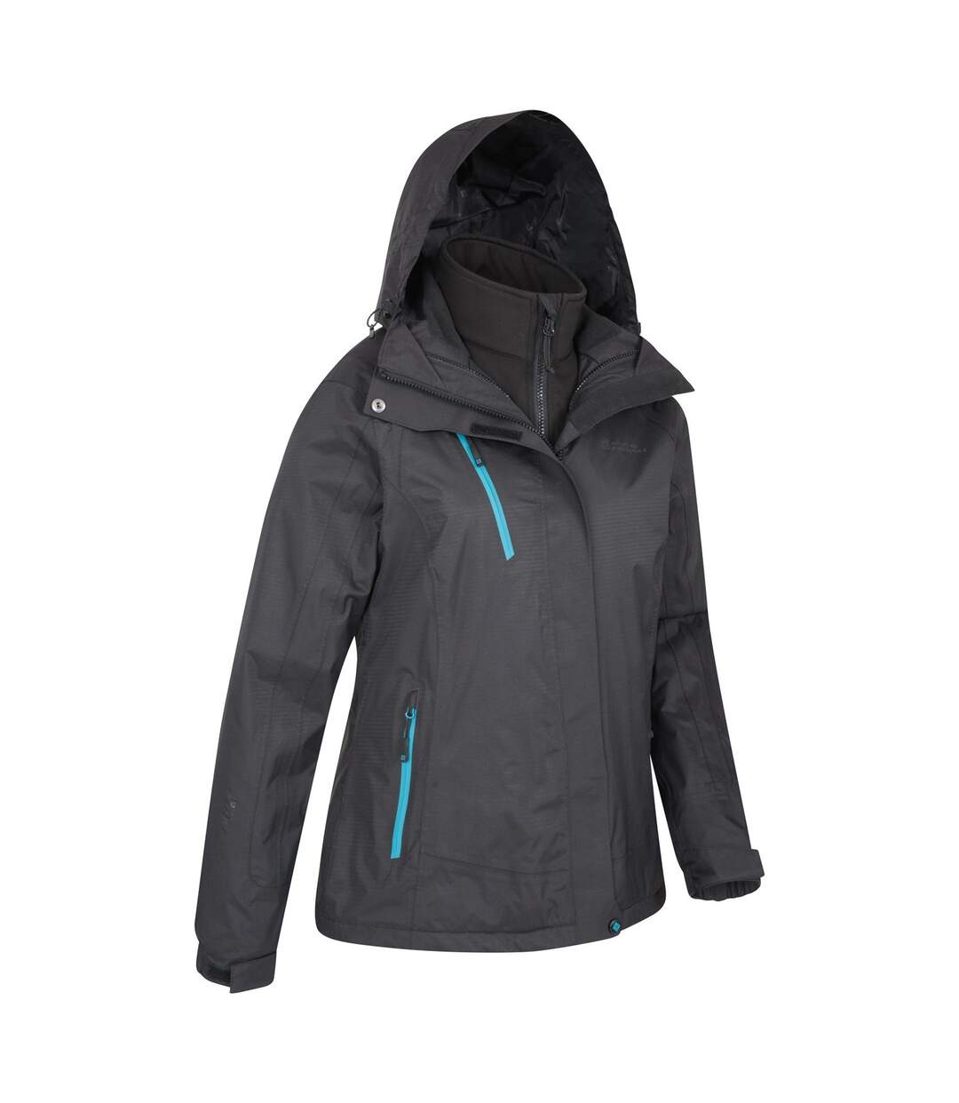 Womens/ladies Bracken Extreme 3 In 1 Waterproof Jacket Jet Black Mountain Warehouse-4