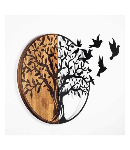 Décoration murale en bois et métal Walnut Arbre et oiseaux en vol