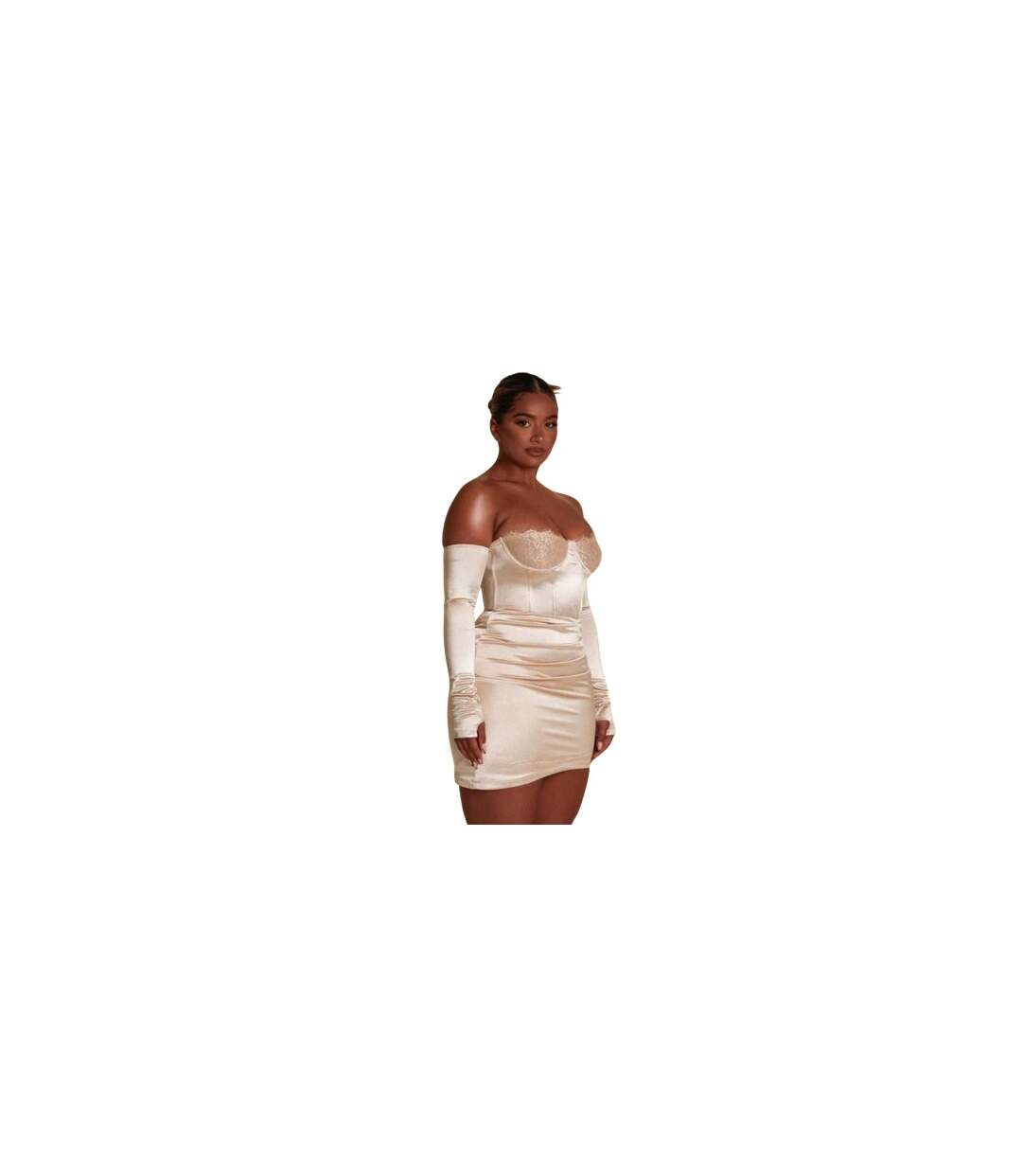 Robe Moulante Métallisée Extra-slim Manches Longues Femme Crème Mars The Label-1