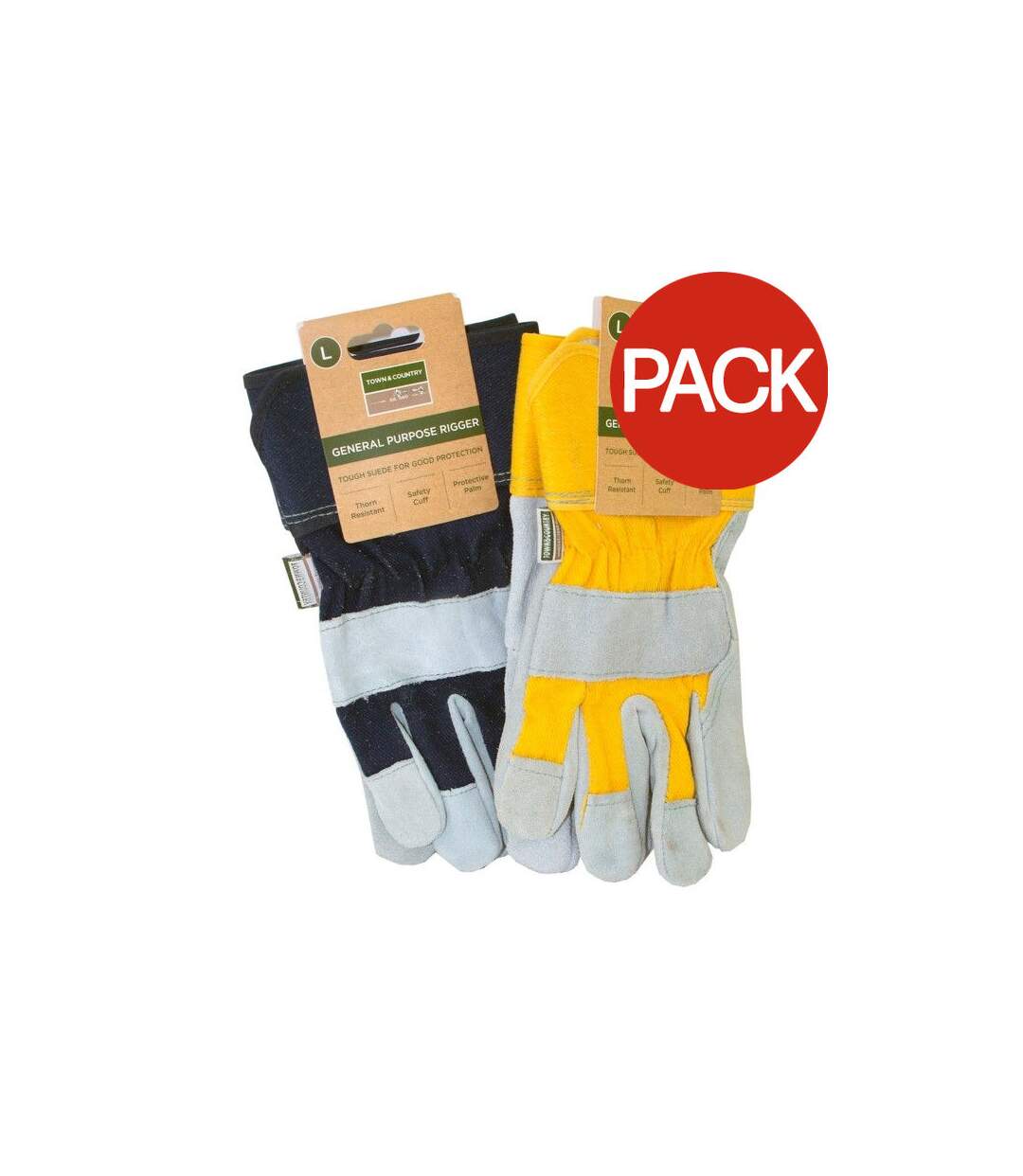 Pack of 2  Unisex adult suede rigger gloves  one size yellow/navy/grey Town & Country-1