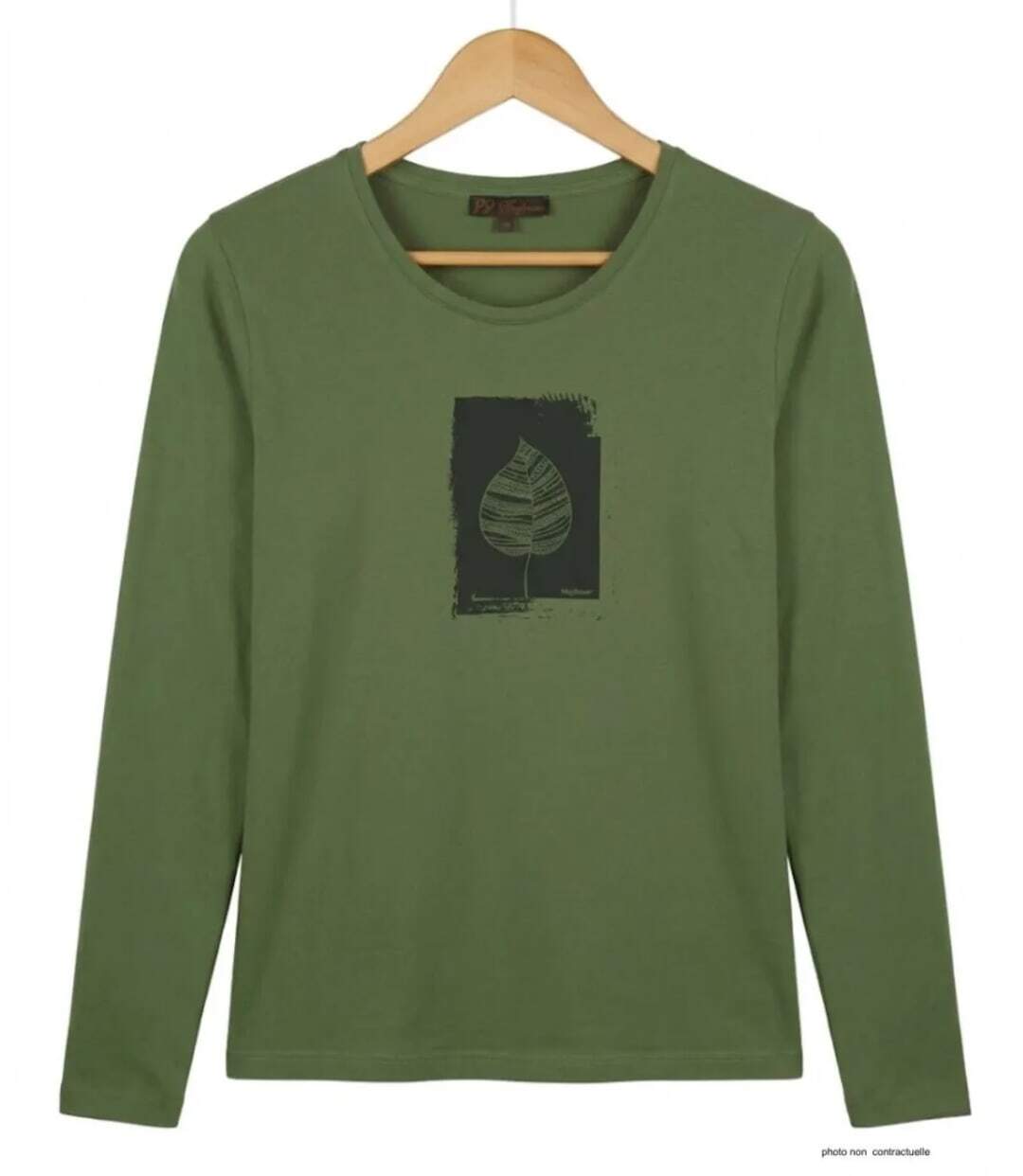 MAYFLOWER NIKKI4 : Tee-shirt manches longues olive en coton pour un style naturel-2