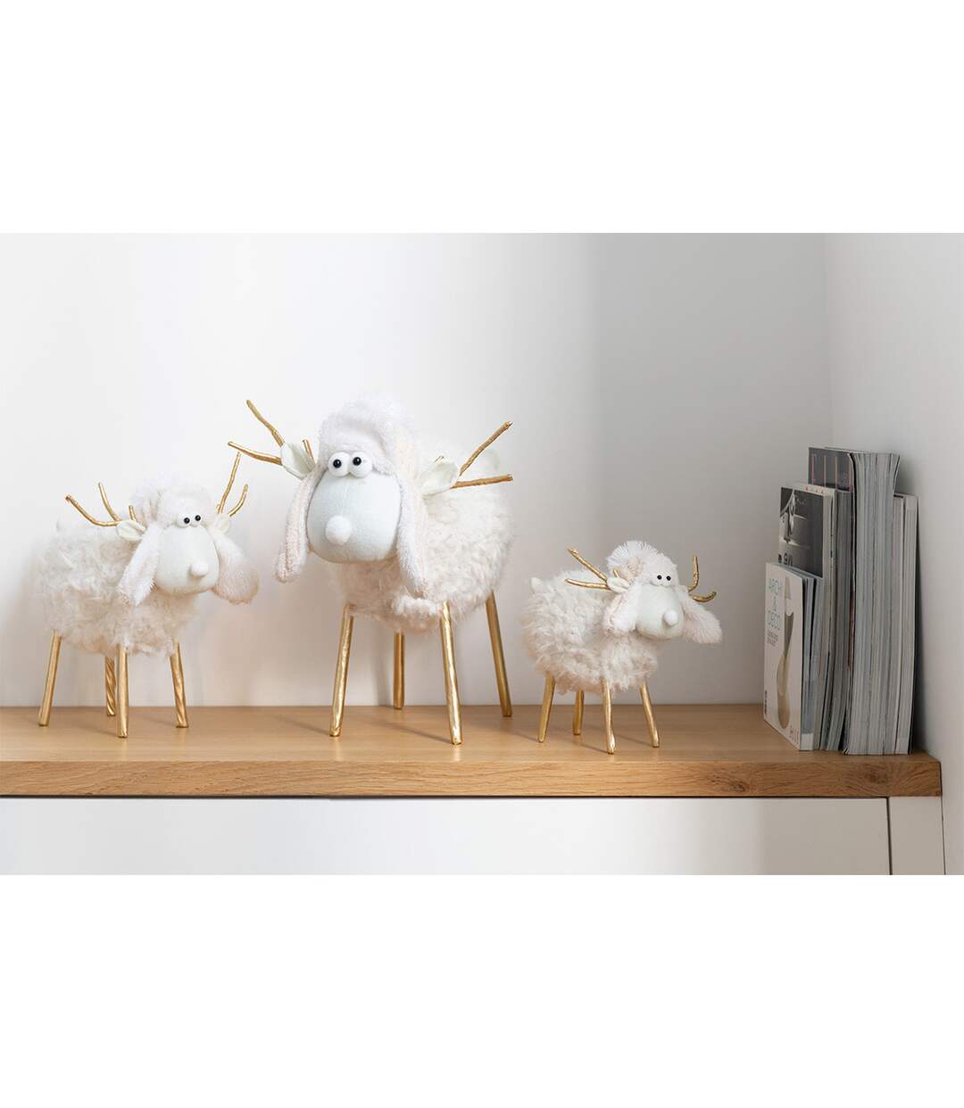 Statuette Déco Renne Bonnet 34cm Crème-3