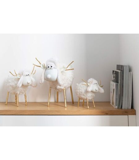 Statuette Déco Renne Bonnet 34cm Crème