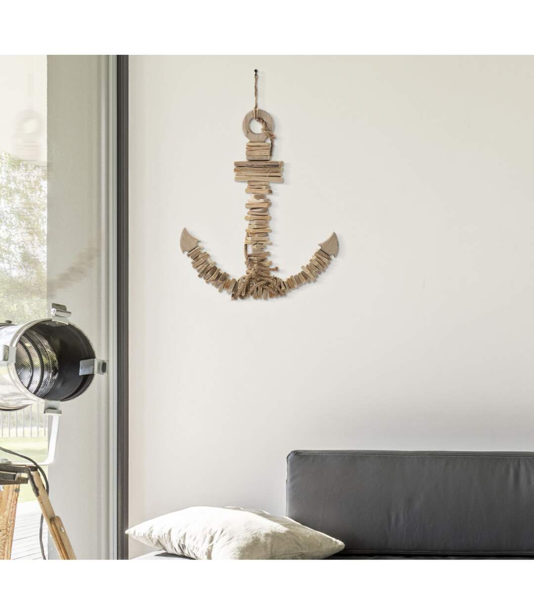Décoration Murale en Bois à Suspendre Ancre 46cm Naturel-5