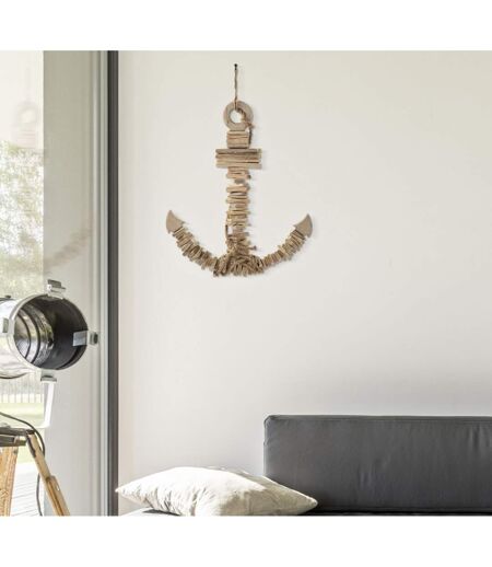 Décoration Murale en Bois à Suspendre Ancre 46cm Naturel