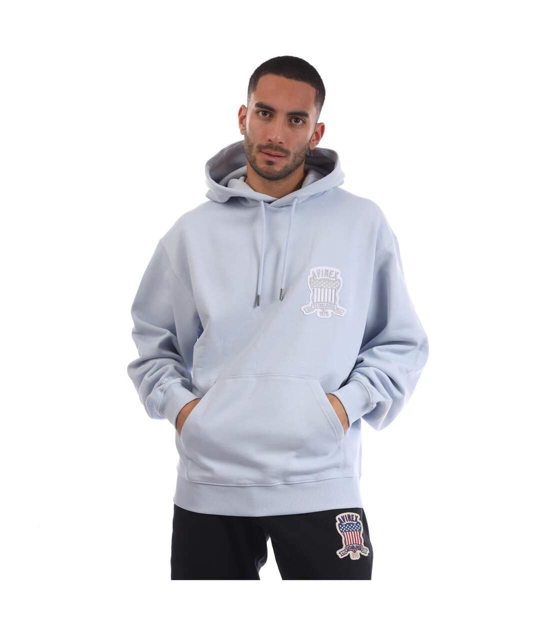 Sweat À Capuche Motif/style Logo Jackson Homme Bleu Ciel Avirex-2