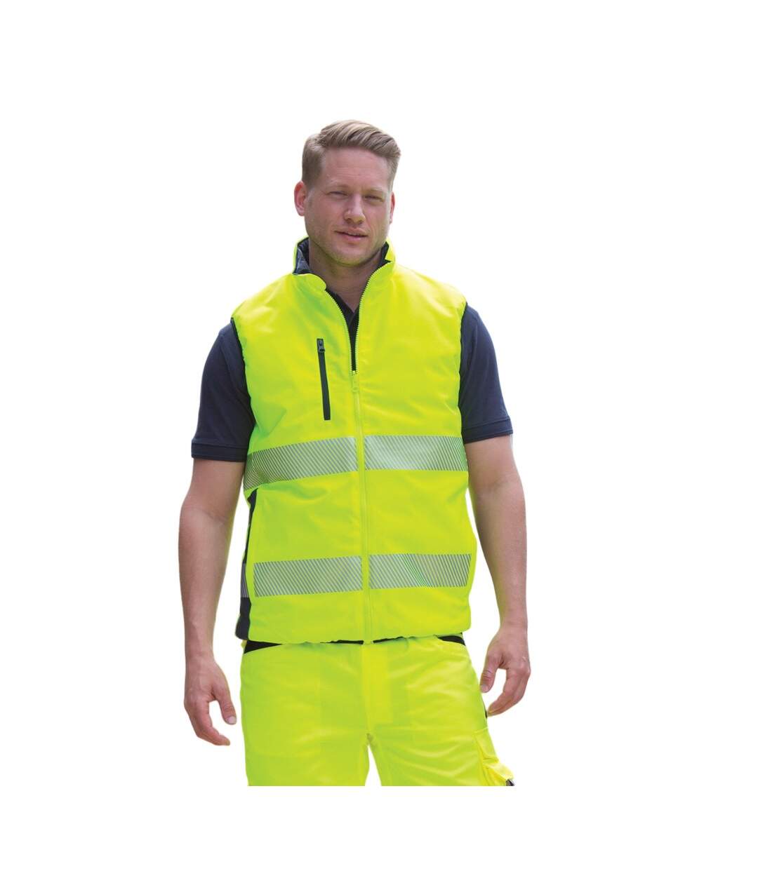 Mens reversible soft padded gilet fluorescent yellow/navy SAFE-GUARD by Result-3