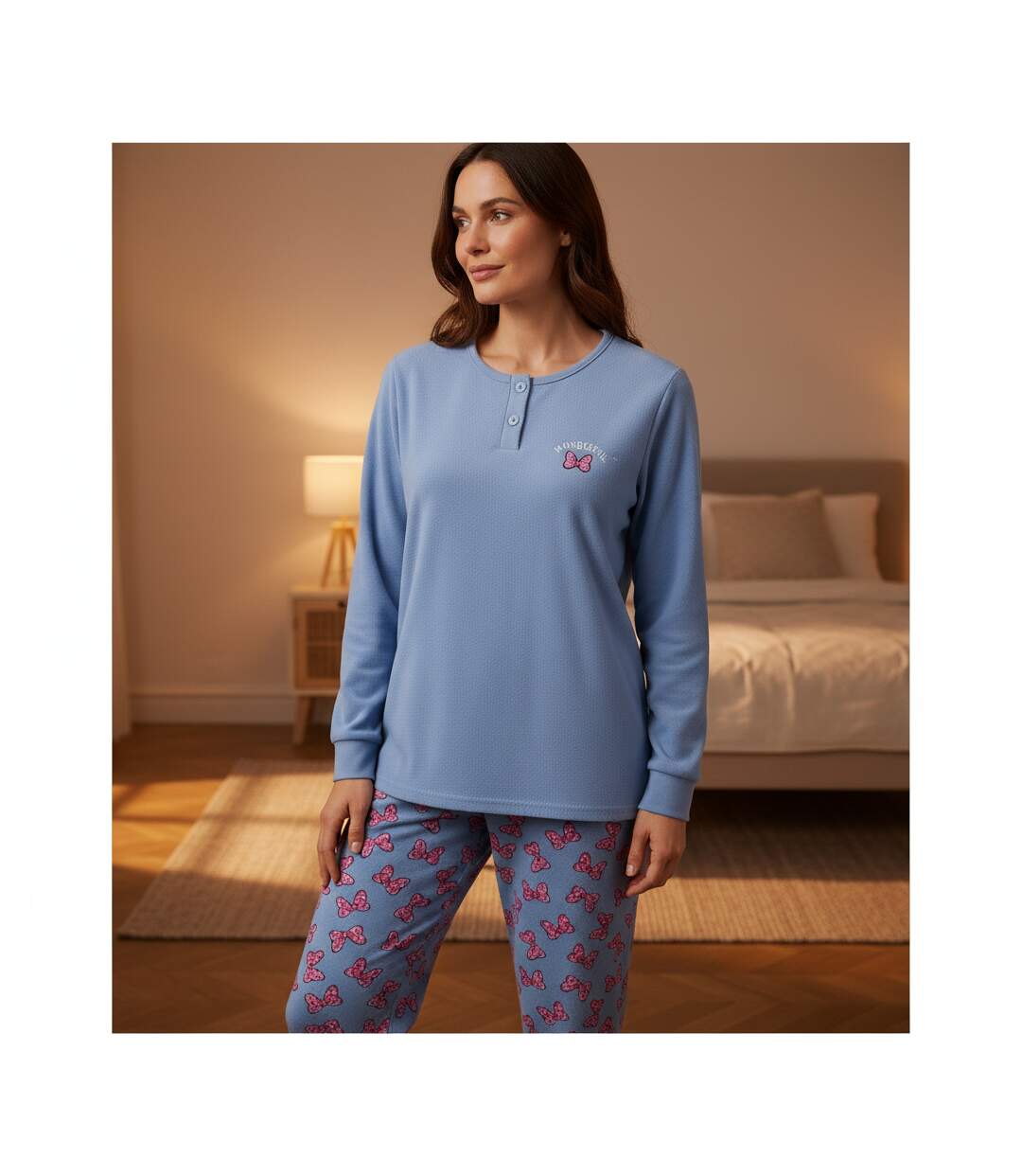 OZABI Ensemble Pyjama Femme Coton Doublé Polaire Broderie Lurex-2