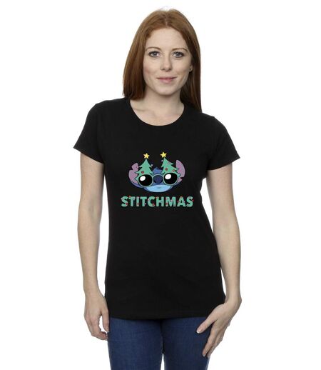 Disney T-shirt en coton Femmes/Ladies Lilo & Stitch Lunettes de Stitchmas (Noir) - UTBI26103