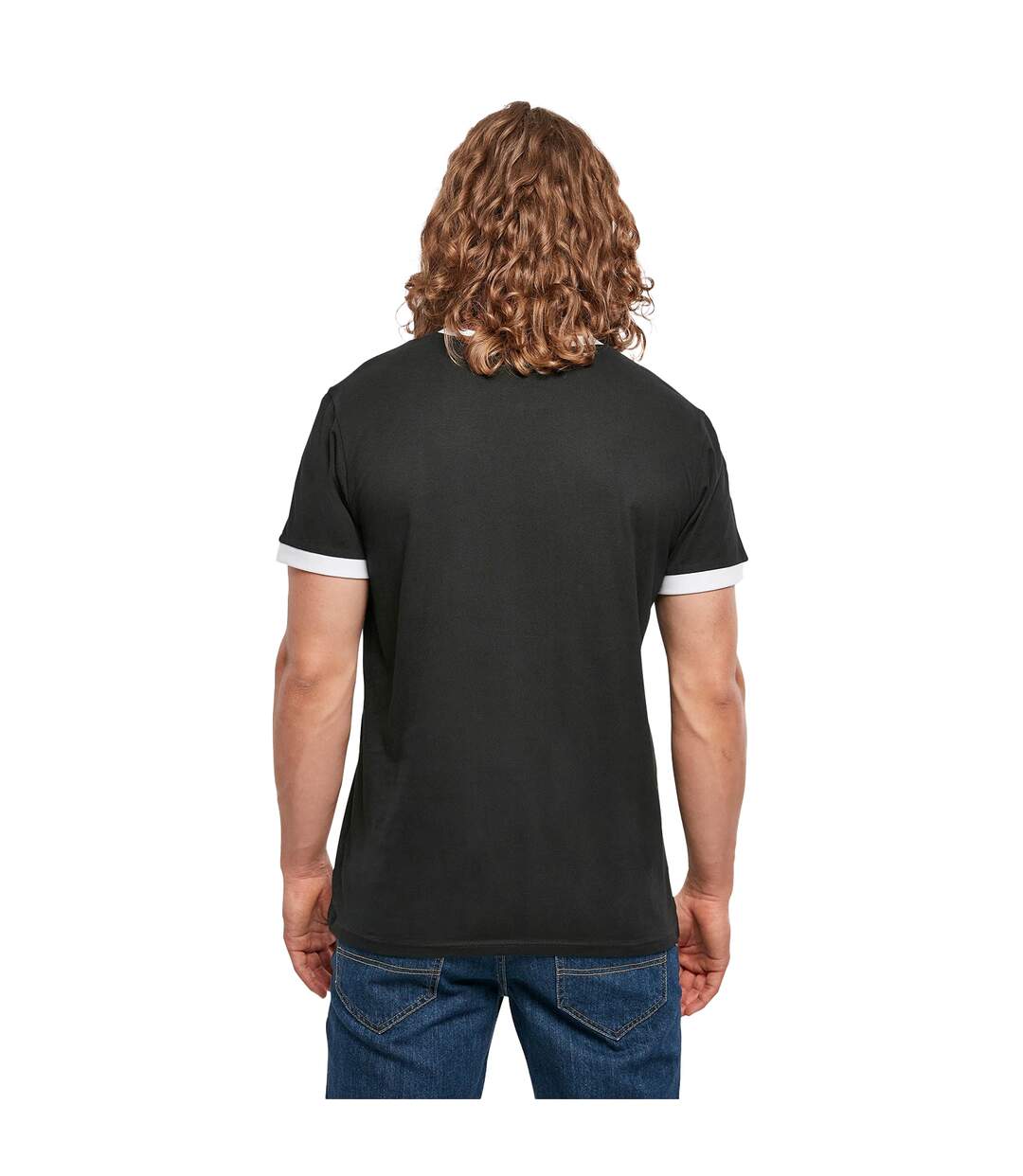 T-shirt Ringer Pour Hommes Noir Blanc Build Your Brand-3