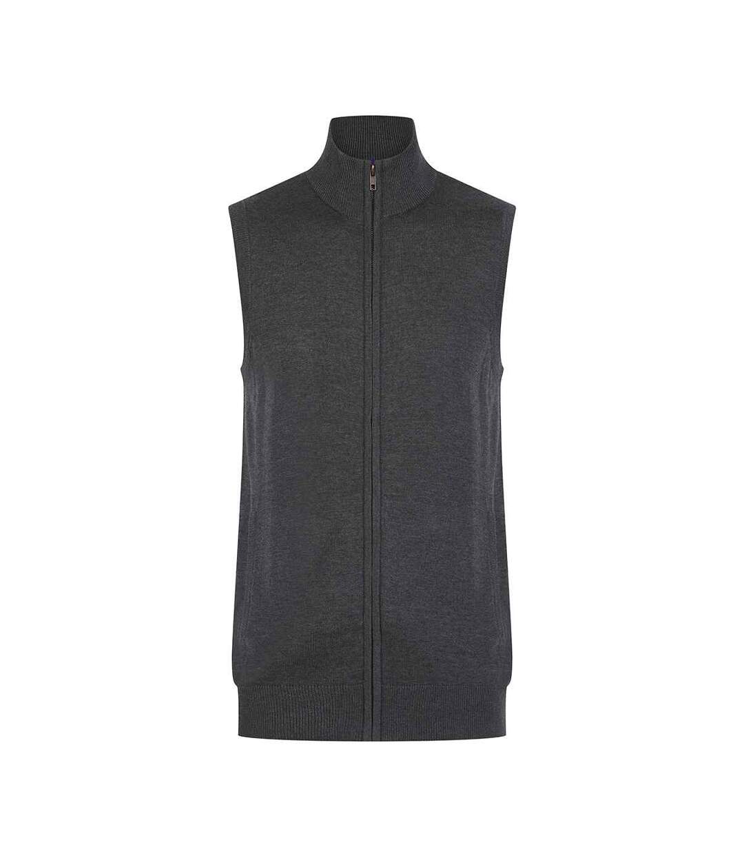 Mens plain full zip sleeveless gilet grey marl Henbury-1