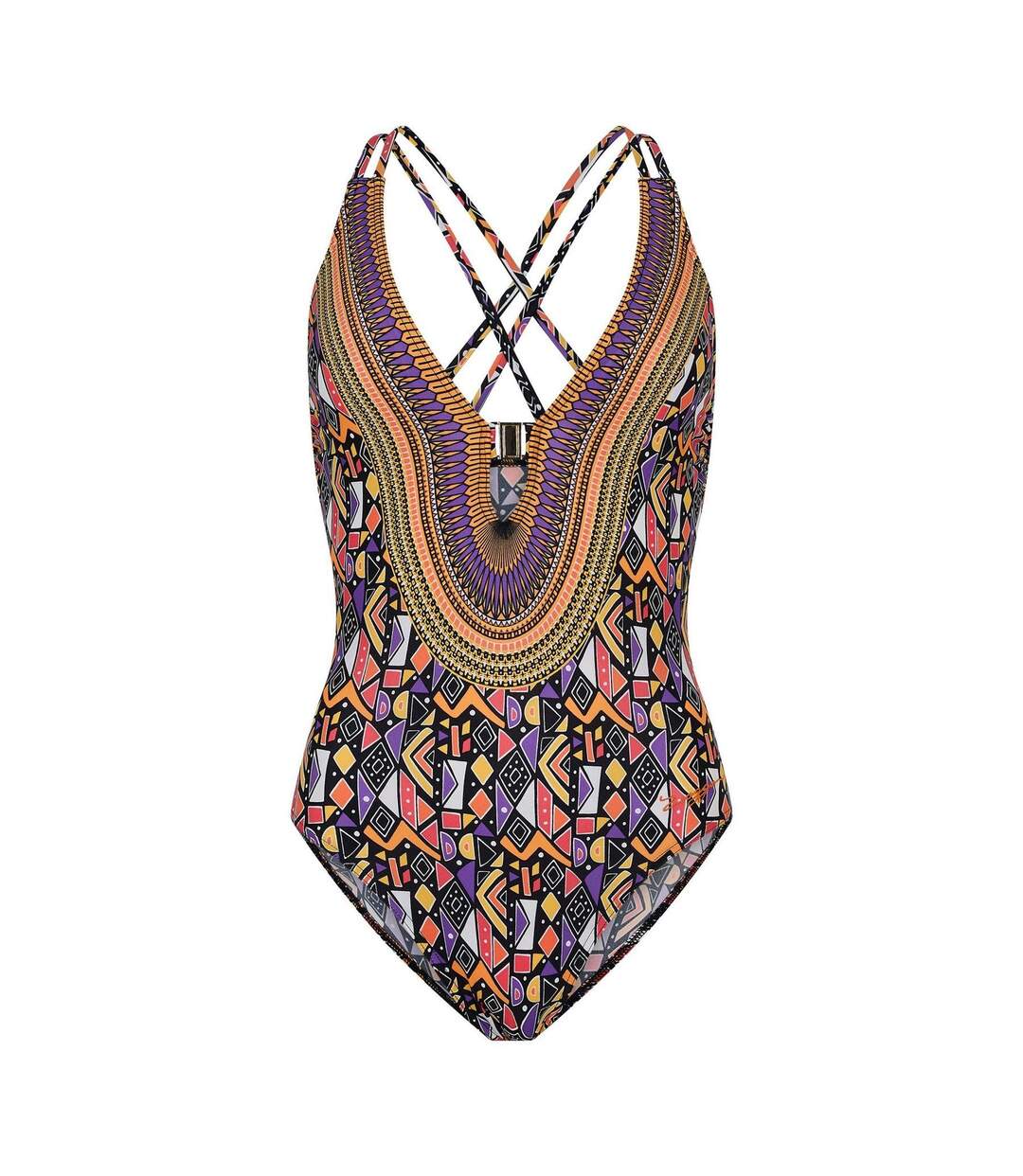 Womens/ladies Culture Jam Cross Back One Piece Swimsuit Multicoloured Print Zoggs-1